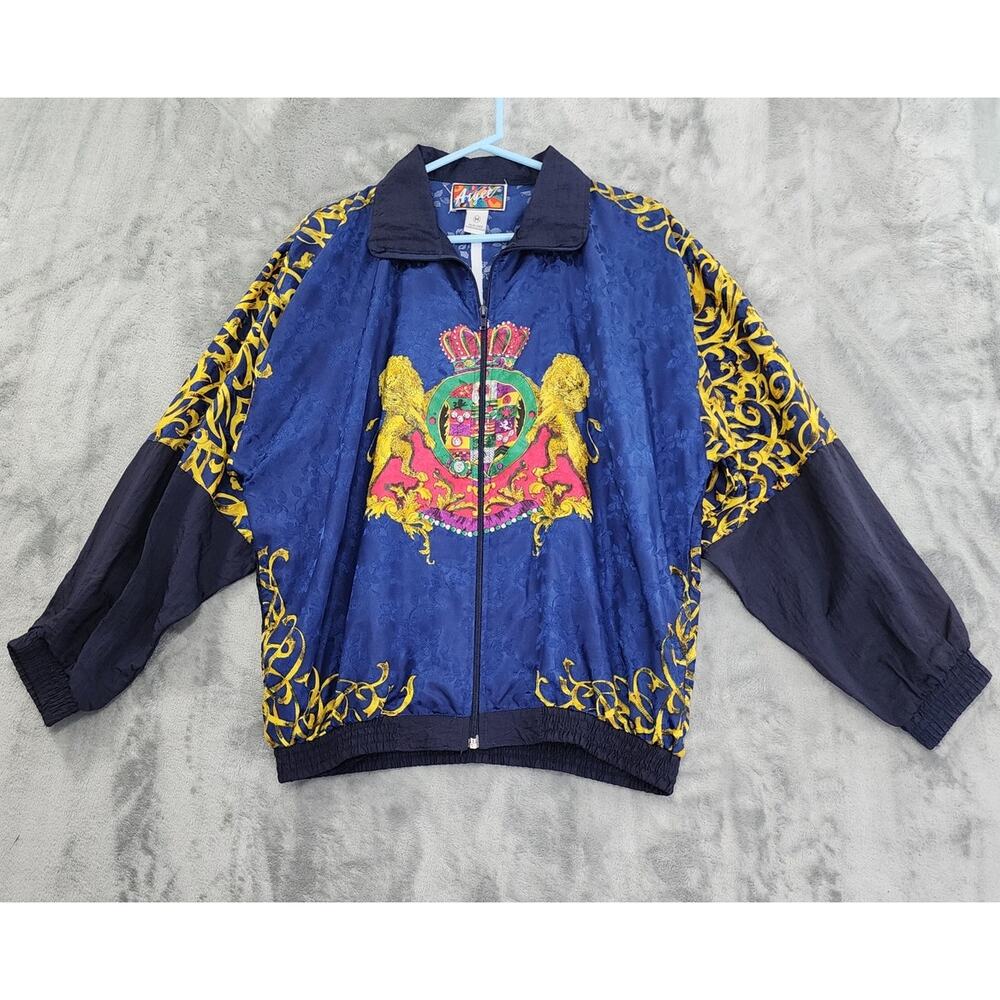 Vintage Argee Luxury Royal Lion Crest Full Zip‎ Windbreaker Jacket Size M Blue